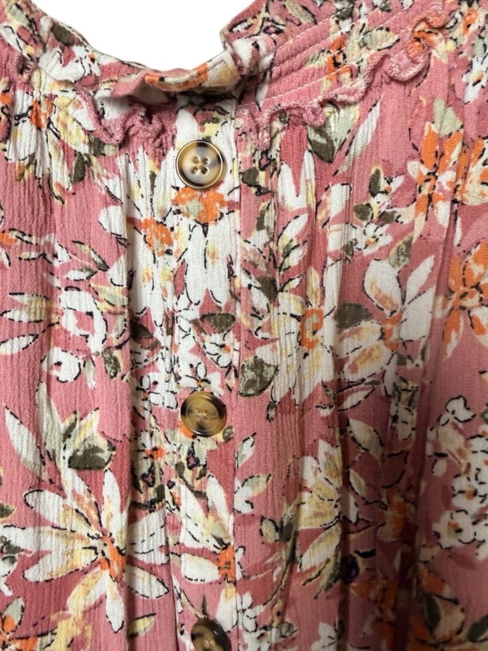 Maurices 1X Pink Floral Off-Shoulder Button Front Blouse - Picture 2 of 5